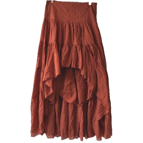 ERIKA PENA Rita Rumba boho high low ruffle hem tiered flowy skirt Sienna M/L - Picture 1 of 10